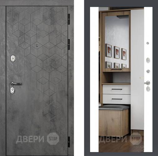 Входная металлическая Райтвер Бетон 1501 с зеркалом Белый матовый  в Видное