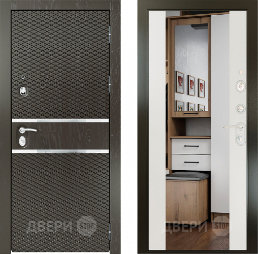 Входная металлическая Райтвер Плаза Шоколад с зеркалом Белый матовый в Видное