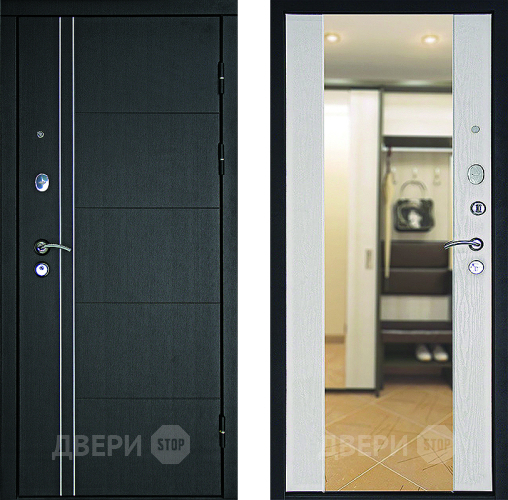 Входная металлическая Дверь Дверной Континент Тепло - Люкс Зеркало Беленый дуб в Видное