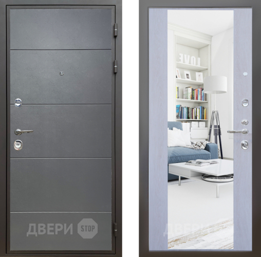 Входная металлическая Дверь Шелтер (SHELTER) Комфорт Лофт графит 12 с зеркалом Дуб филадельфия крем в Видное