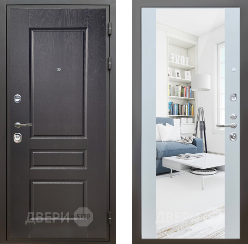 Входная металлическая Дверь Шелтер (SHELTER) Комфорт Дуб английский 13 с зеркалом Белый матовый в Видное