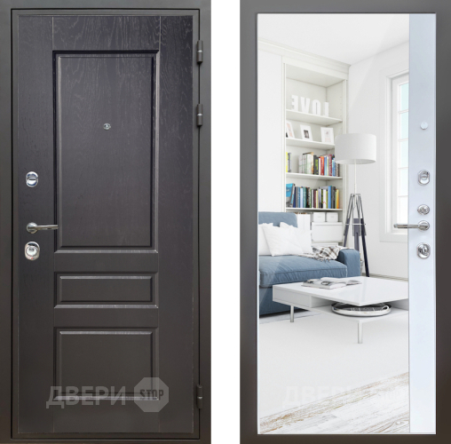 Входная металлическая Дверь Шелтер (SHELTER) Комфорт Дуб английский 14 с зеркалом Белый матовый в Видное