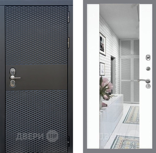 Входная металлическая Дверь Стоп БЛЭК CISA Зеркало СБ-16 Силк Сноу в Видное