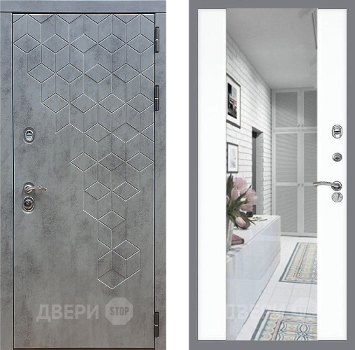 Входная металлическая Дверь Стоп БЕТОН Зеркало СБ-16 Силк Сноу в Видное