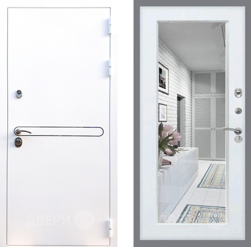 Входная металлическая Дверь Стоп Лайн Вайт Зеркало Белый ясень в Видное