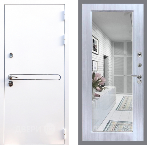 Входная металлическая Дверь Стоп Лайн Вайт Зеркало Сандал белый в Видное
