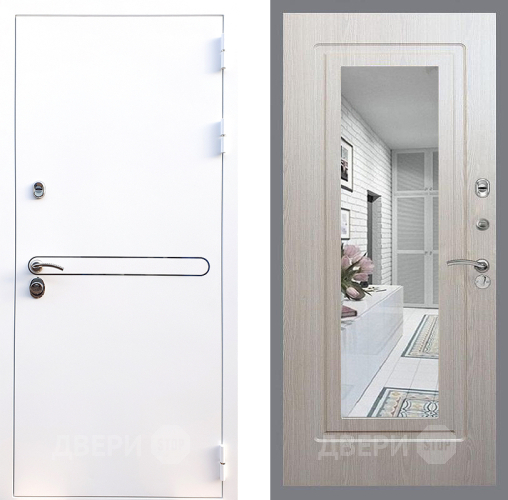 Входная металлическая Дверь Стоп Лайн Вайт Зеркало ФЛ-120 Беленый дуб в Видное