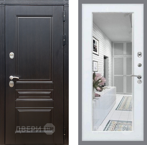 Входная металлическая Дверь Стоп МЕГАПОЛИС Зеркало Белый ясень в Видное