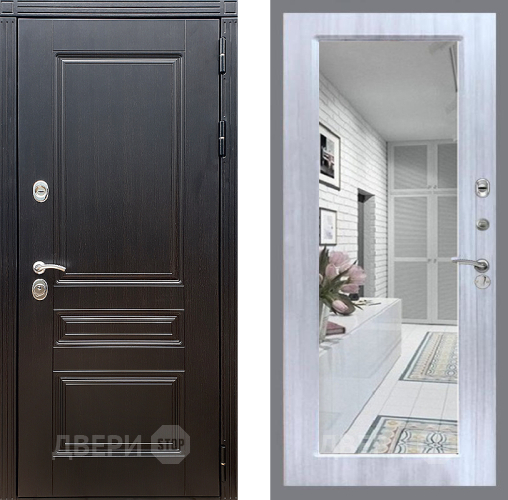 Входная металлическая Дверь Стоп МЕГАПОЛИС Зеркало Сандал белый в Видное