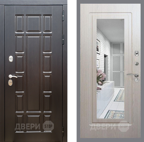 Входная металлическая Дверь Стоп НЬЮ ЙОРК Зеркало ФЛ-120 Беленый дуб в Видное