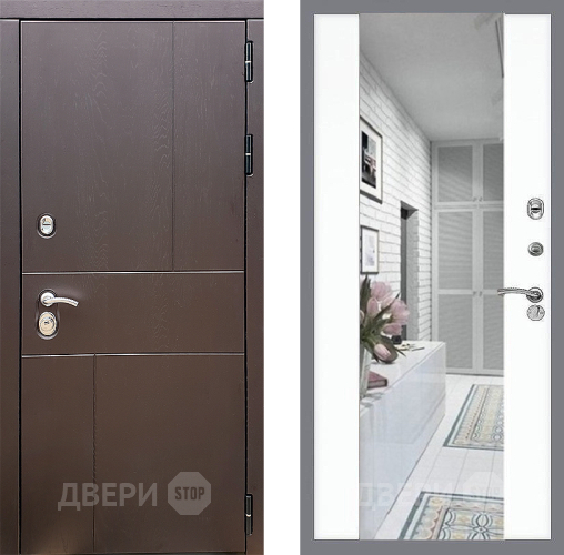 Входная металлическая Дверь Стоп УРБАН Зеркало СБ-16 Силк Сноу в Видное