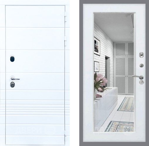 Входная металлическая Дверь Стоп ТРЕНДО Зеркало Белый ясень в Видное