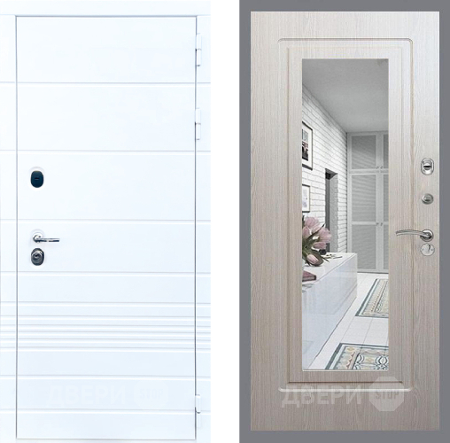 Входная металлическая Дверь Стоп ТРЕНДО Зеркало ФЛ-120 Беленый дуб в Видное