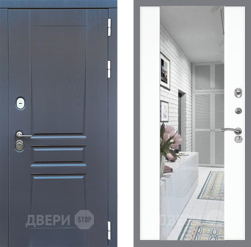 Входная металлическая Дверь Стоп ПЛАТИНУМ Зеркало СБ-16 Силк Сноу в Видное