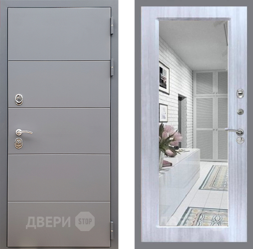 Входная металлическая Дверь Стоп АРТ ГРАФИТ Зеркало Сандал белый в Видное