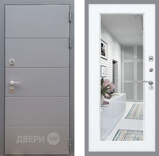 Входная металлическая Дверь Стоп АРТ ГРАФИТ Зеркало Силк Сноу в Видное