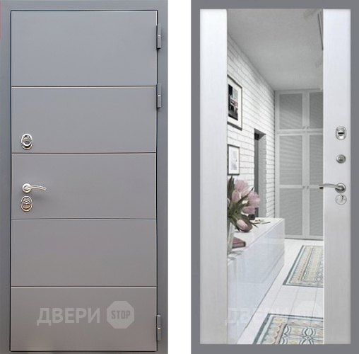 Входная металлическая Дверь Стоп АРТ ГРАФИТ Зеркало СБ-16 Лиственница беж в Видное