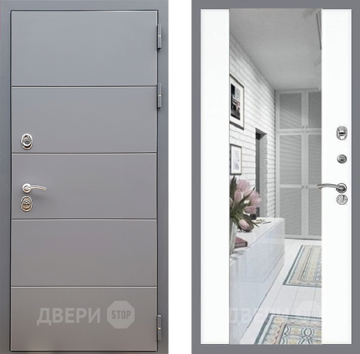 Входная металлическая Дверь Стоп АРТ ГРАФИТ Зеркало СБ-16 Силк Сноу в Видное