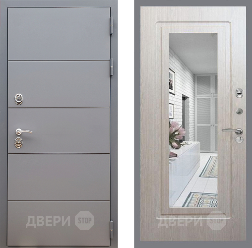 Входная металлическая Дверь Стоп АРТ ГРАФИТ Зеркало ФЛ-120 Беленый дуб в Видное