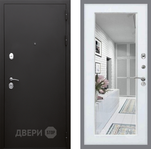 Входная металлическая Дверь Стоп КЛАССИК Шагрень Зеркало Белый ясень в Видное