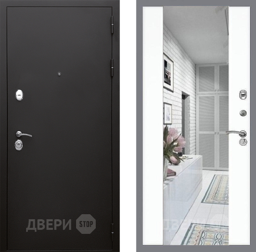 Входная металлическая Дверь Стоп КЛАССИК Шагрень Зеркало СБ-16 Силк Сноу в Видное