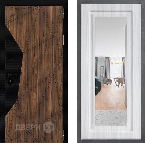 Входная металлическая Дверь Дверной континент ДК-11 ФЛЗ Зеркало Сандал белый в Видное