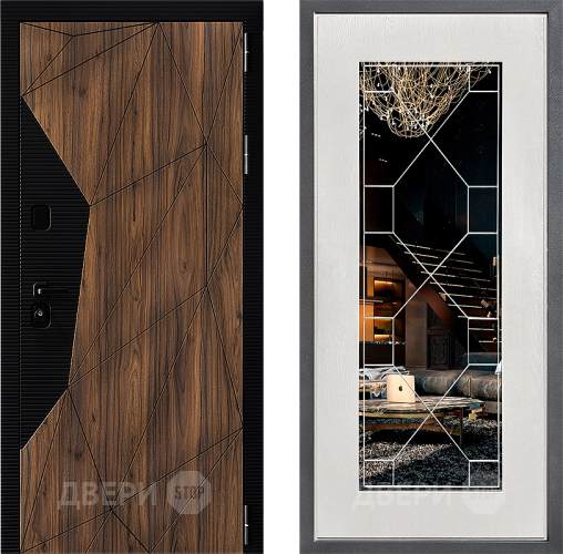 Входная металлическая Дверь Дверной континент ДК-11 ФЛ-Тиффани Зеркало Белое дерево в Видное