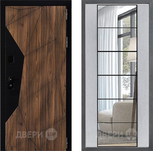 Входная металлическая Дверь Дверной континент ДК-11 ФЛЗ-2 Зеркало Бетон светлый в Видное