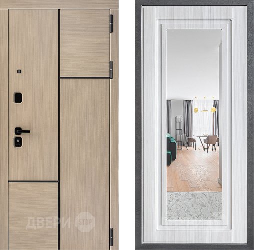 Входная металлическая Дверь Дверной континент ДК-14 ФЛЗ Зеркало Сандал белый в Видное