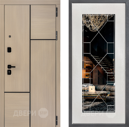 Входная металлическая Дверь Дверной континент ДК-14 ФЛ-Тиффани Зеркало Белое дерево в Видное