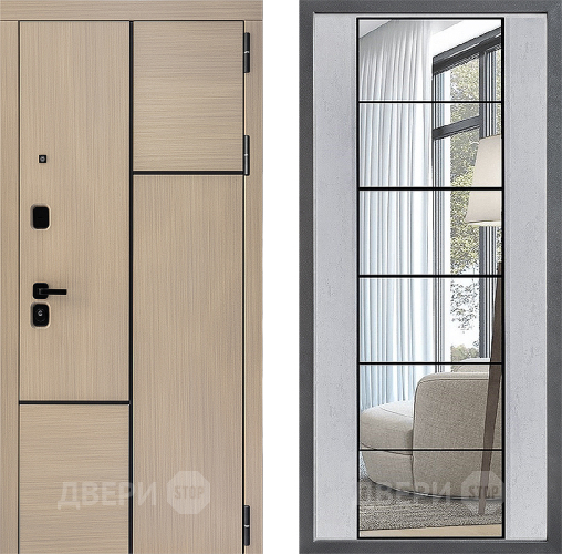 Входная металлическая Дверь Дверной континент ДК-14 ФЛЗ-2 Зеркало Бетон светлый в Видное