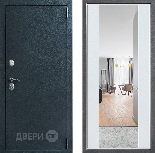 Входная металлическая Дверь Дверной континент ДК-70 Дизайн ФЛЗ-1 Зеркало Белое дерево в Видное