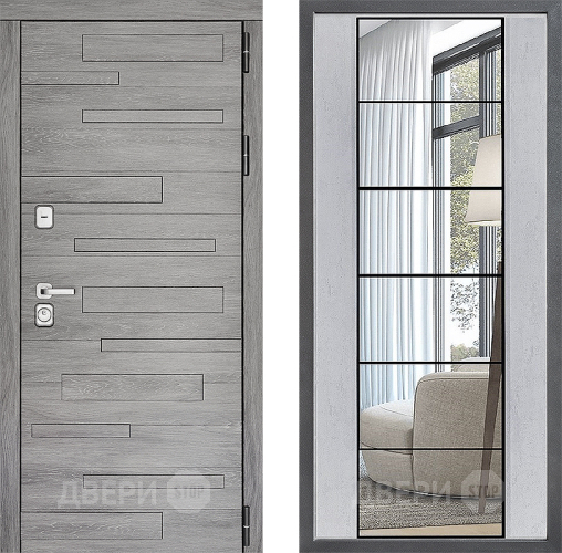 Входная металлическая Дверь Дверной континент ДК-10 ФЛЗ-2 Зеркало Бетон светлый в Видное
