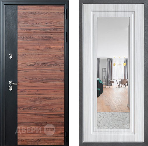 Входная металлическая Дверь Дверной континент ДК-15 Красное Дерево ТЕРМО ФЛЗ Зеркало Сандал белый в Видное