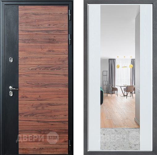 Дверь Дверной континент ДК-15 Красное Дерево ТЕРМО ФЛЗ-1 Зеркало Белое дерево в Видное