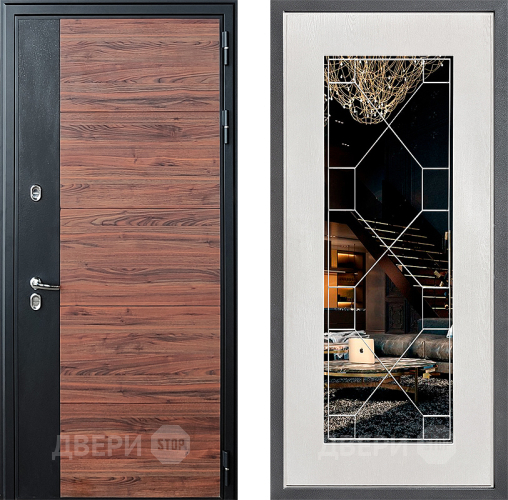 Входная металлическая Дверь Дверной континент ДК-15 Красное Дерево ТЕРМО ФЛ-Тиффани Зеркало Белое дерево в Видное