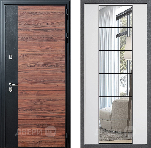 Входная металлическая Дверь Дверной континент ДК-15 Красное Дерево ТЕРМО ФЛЗ-2 Зеркало Белый софт в Видное