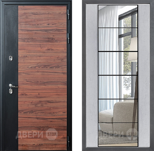 Дверь Дверной континент ДК-15 Красное Дерево ТЕРМО ФЛЗ-2 Зеркало Бетон светлый в Видное