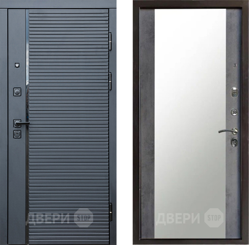 Входная металлическая Дверь Престиж Черная Линия Зеркало Бетон темный в Видное