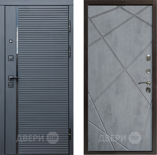 Входная металлическая Дверь Престиж Черная Линия Лучи Бетон темный в Видное