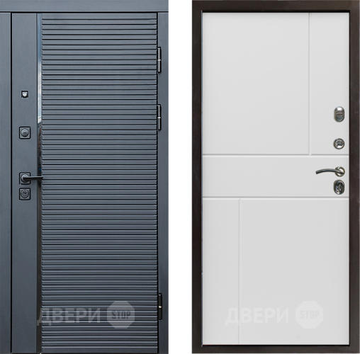 Входная металлическая Дверь Престиж Черная Линия Горизонт Бетон белый в Видное