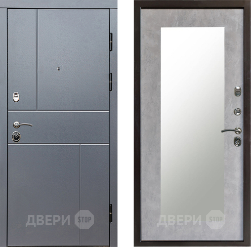 Входная металлическая Дверь Престиж Горизонт Грэй Зеркло Пастораль Бетон светлый в Видное