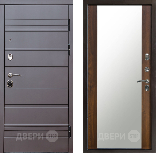 Входная металлическая Дверь Престиж Линия Браун Зеркало Дуб в Видное