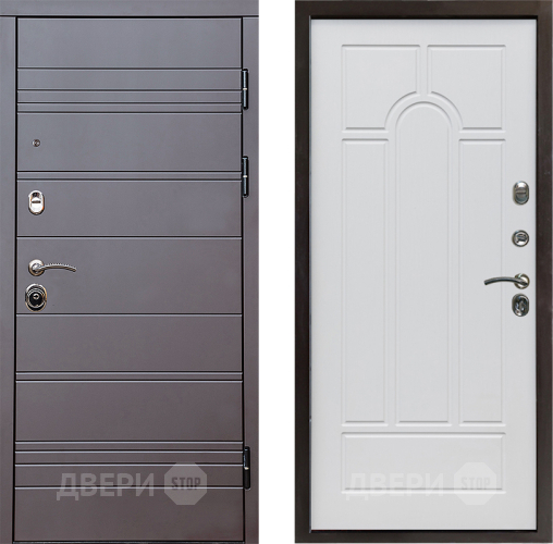 Входная металлическая Дверь Престиж Линия Браун Арка Белое дерево в Видное