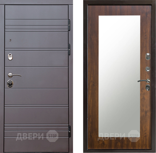 Входная металлическая Дверь Престиж Линия Браун Зеркло Пастораль Дуб в Видное
