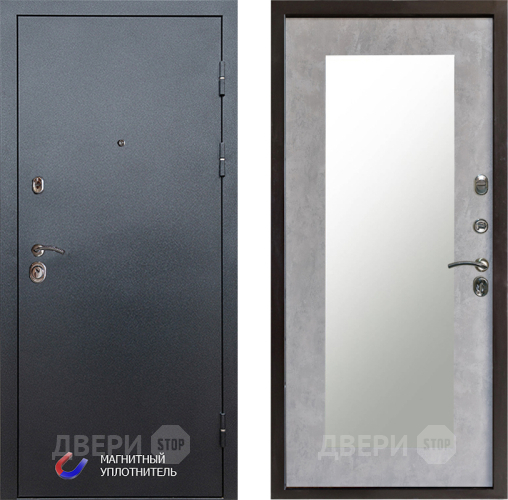 Входная металлическая Дверь Престиж Графит Зеркло Пастораль Бетон светлый в Видное