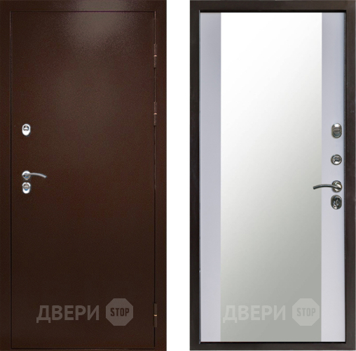 Входная металлическая Дверь Престиж TERMO с терморазрывом Снегирь Медь Зеркало Белый софт в Видное