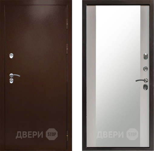 Входная металлическая Дверь Престиж TERMO с терморазрывом Снегирь Медь Зеркало Лиственница белая в Видное