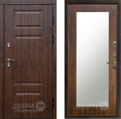 Входная металлическая Дверь Престиж TERMO с терморазрывом Премиум Орех Зеркало пастораль Дуб в Видное