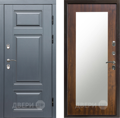 Входная металлическая Дверь Престиж TERMO с терморазрывом Премиум Грэй Зеркало пастораль Дуб в Видное